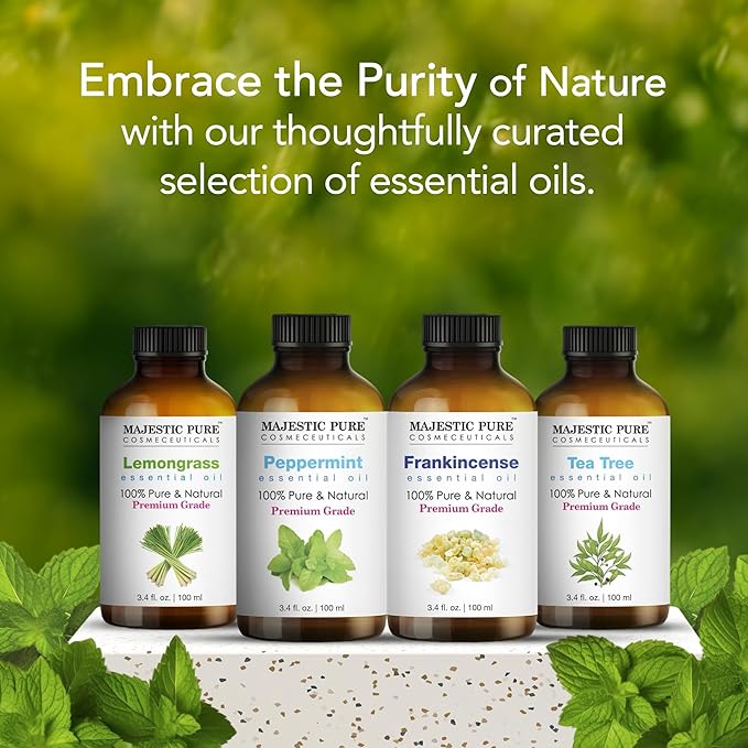 MAJESTIC PURE Peppermint Essential Oil | 100% Pure and Natural | Premium Grade Essential Oils for Hair Care, Home Diffusers, Skin, Aromatherapy, Massage and Humidifiers | 3.4 Fl Oz