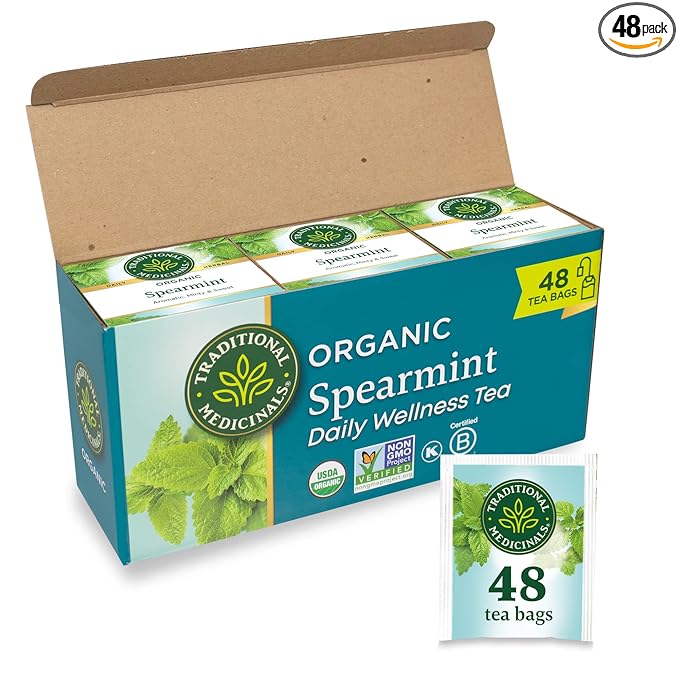 Traditional Medicinals Tea, Organic Spearmint, Supports Everyday Wellness, Healthy & Refreshing, 48 Tea Bags (3 Pack)