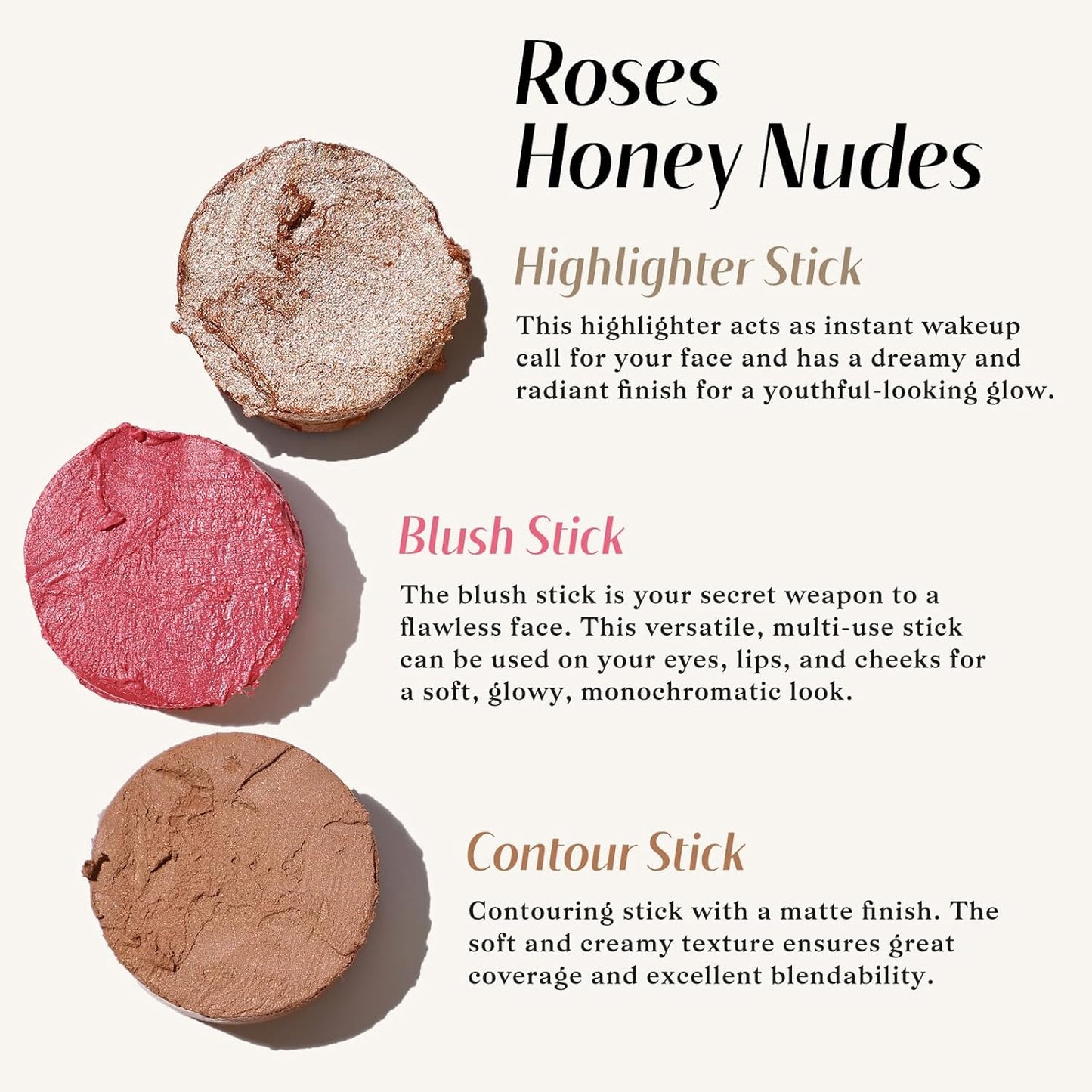 KIMUSE Multi Stick Trio Face Makeup, Cream Blush Stick for Cheeks & Lips, Contour Stick & Highlighter Makeup Sticks for All Skin