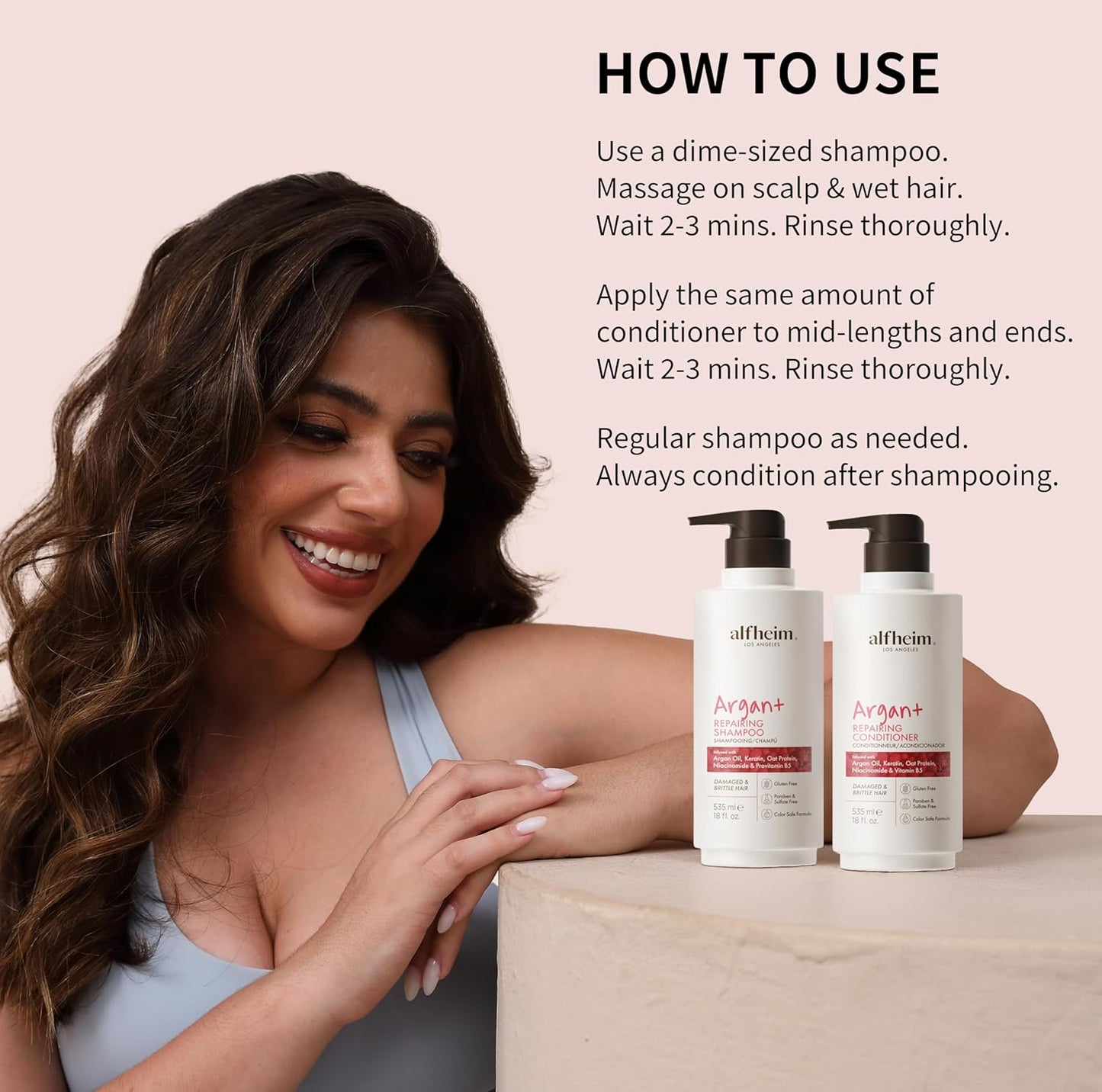 ALFHEIM Argan+ Repairing Shampoo & Conditioner Set for Dry, Damaged & Frizzy Hair with Argan Oil, Keratin, Oat Protein – Deep Repair, Moisture & Shine – Color Safe, Sulfate Free – 18 oz × 2