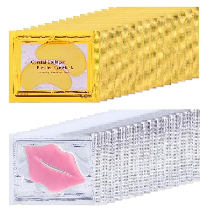 30 Pairs 24K Gold Eye Masks & Lip Masks,Crystal Collagen Eye Patches for Puffy Eyes, Effectively Moisturizing Lip & Eye Skin Care Reducing Fine Lines Dark Circleeye Patches