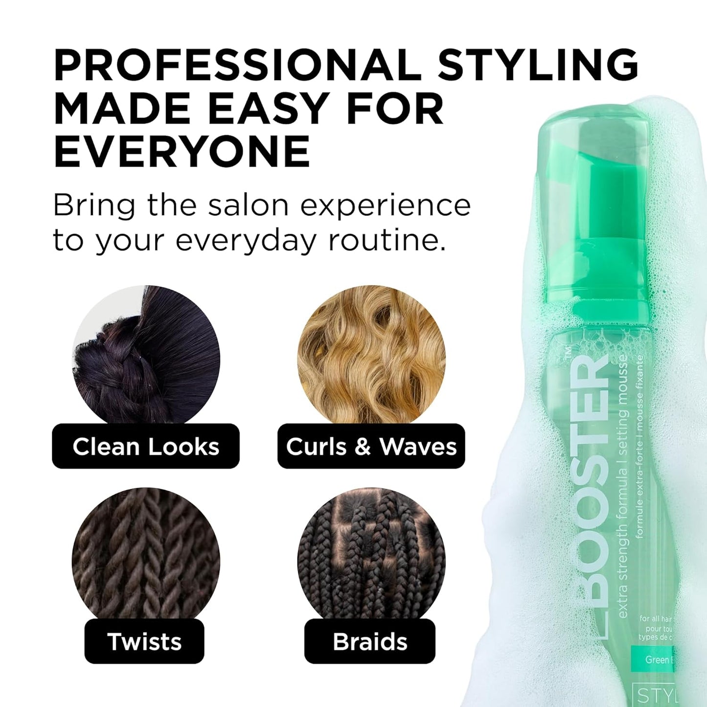 Style Factor EDGE BOOSTER Extra Strength Setting Mousse – Frizz Control, Extra Volume, and Conditioning – 6.4oz Yellow Quartz Mousse for Curly Hair
