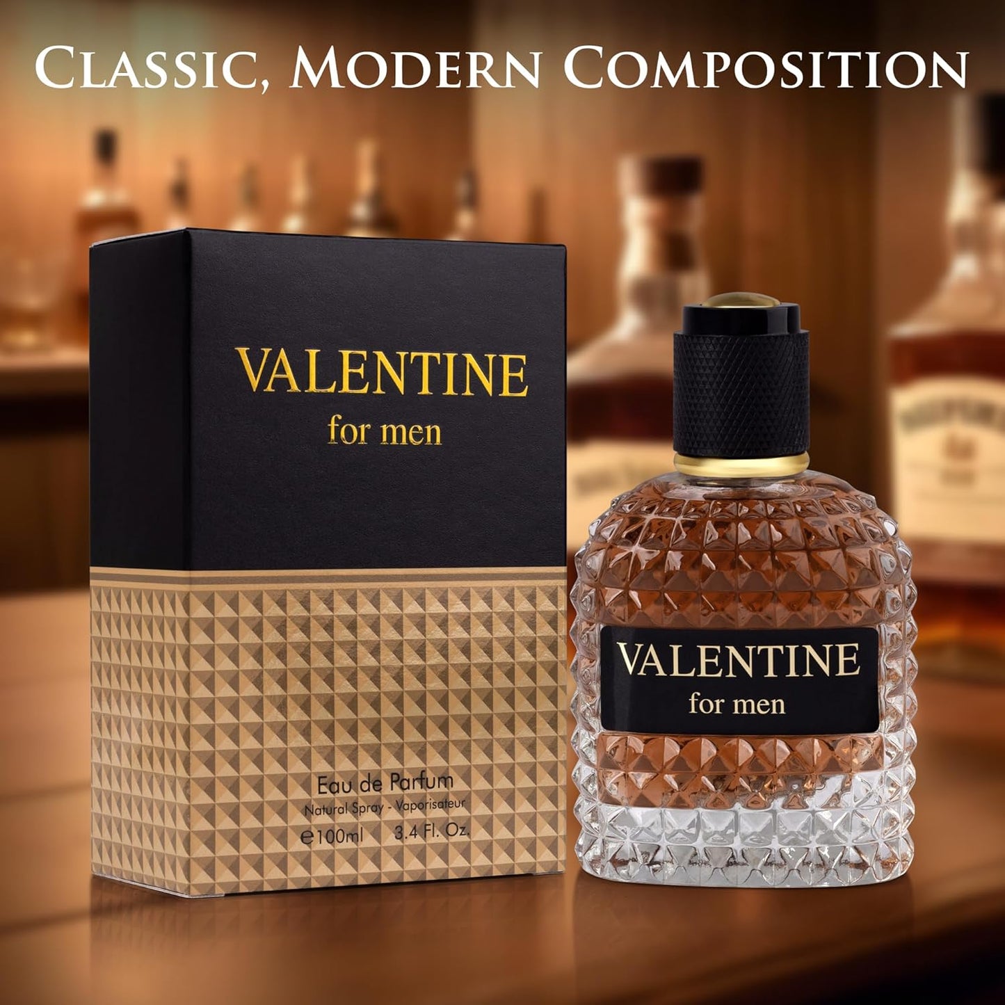 URBAN COLLECTION Valentine for Men Eau De Parfum- Top Notes of Woody & Outdoor - Middle Scent of Roasted Coffee Bean, Chocolate & Hazelnut - Free of Paraben - Elegant 100ml Bottle, Men Parume