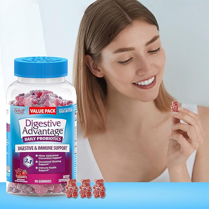 Digestive Advantage Probiotic Gummies for Digestive Health, Daily Probiotics for Women & Men, Support for Occasional Bloating, Minor Abdominal Discomfort & Gut Health, 2x90ct Bottles Superfruit