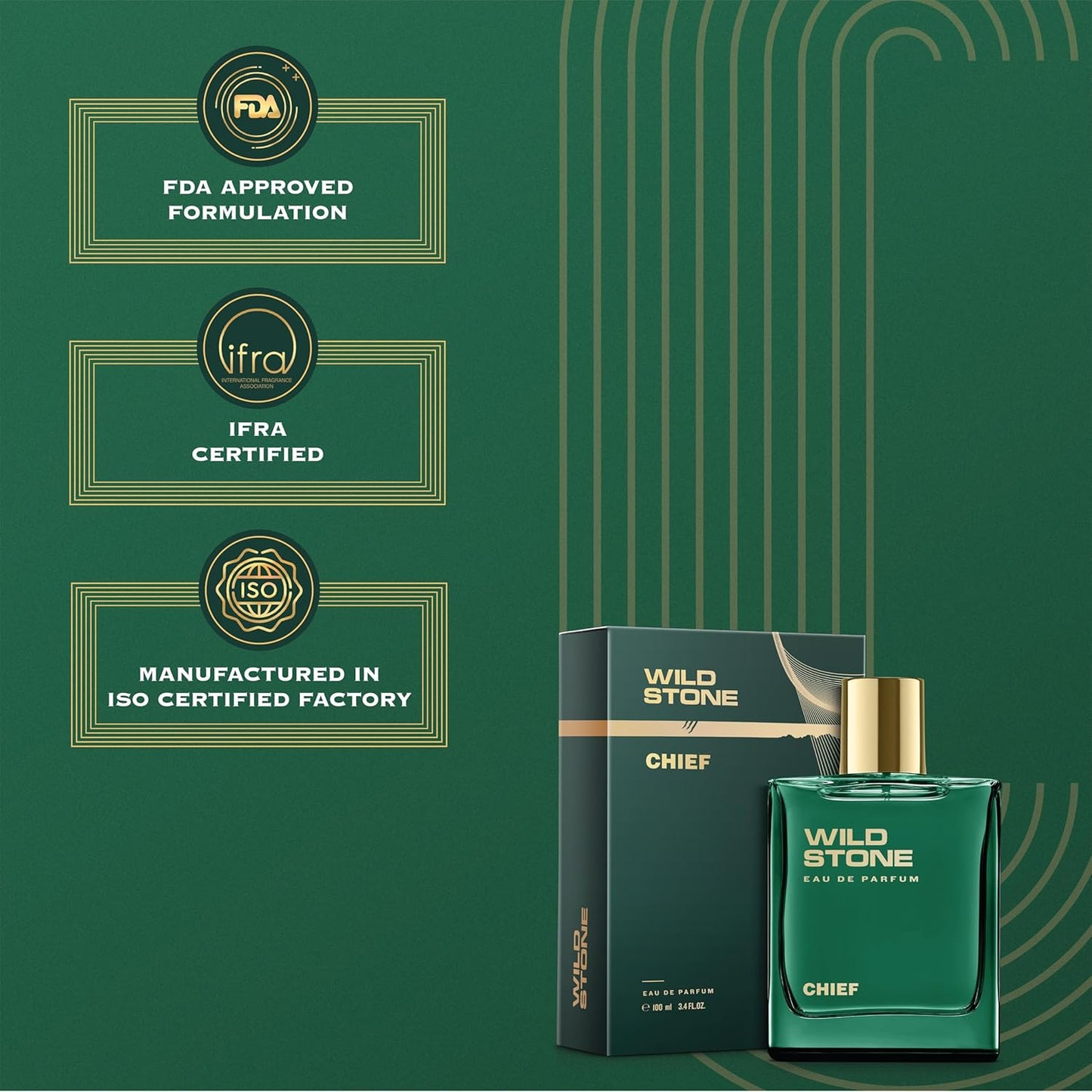 Wild Stone Chief Perfume for Men| Luxury Eau De Parfum | Long-Lasting Fragrance | Premium Perfume for Men l Infused with Aquatic and Woody Notes 100 ml 3.4 Fl oz | Vegan | Clean Ingredients