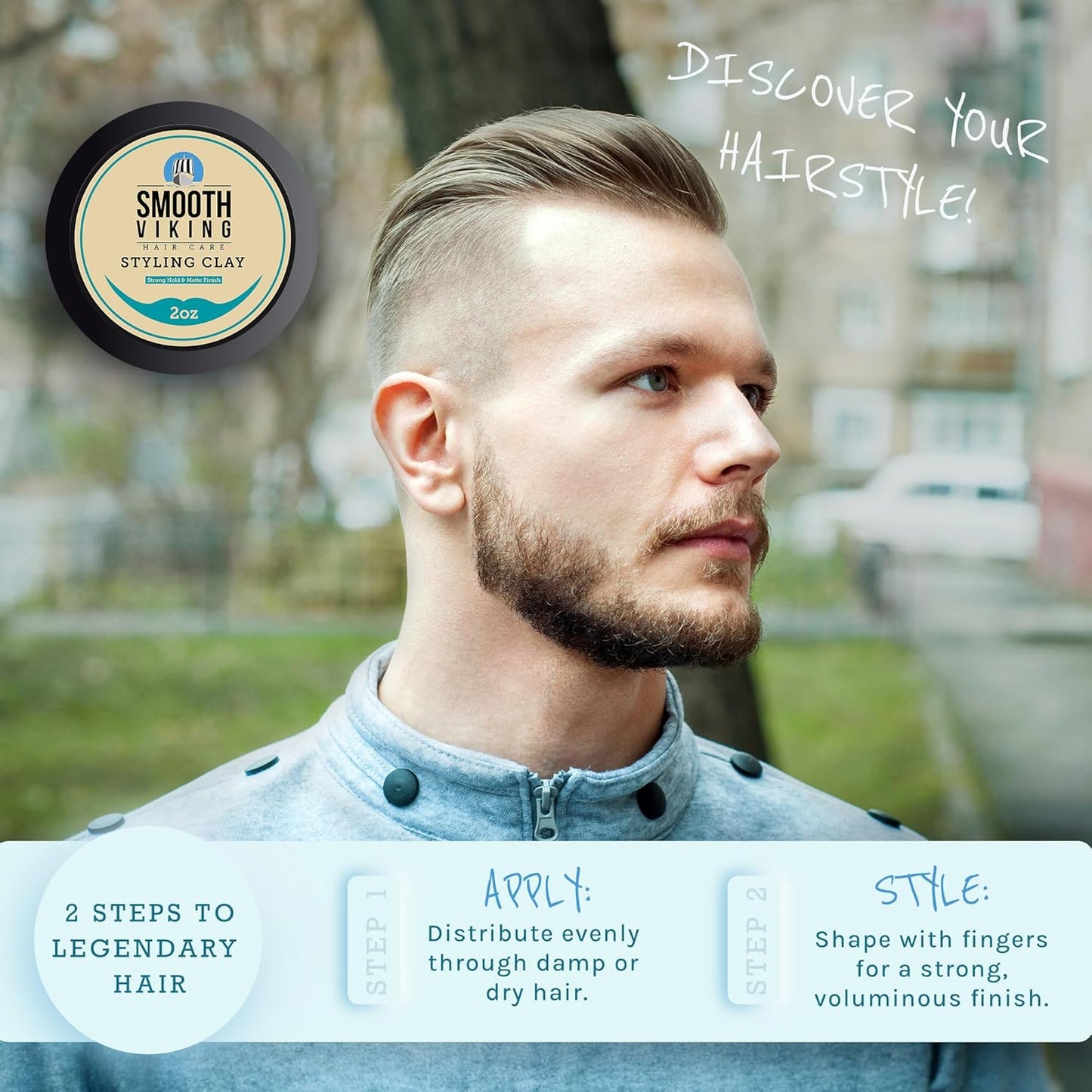 Smooth Viking Hair Clay for Men - Strong Hold Pomade, Hair Paste, Styling Clay With Matte Finish, Made in USA, 2oz