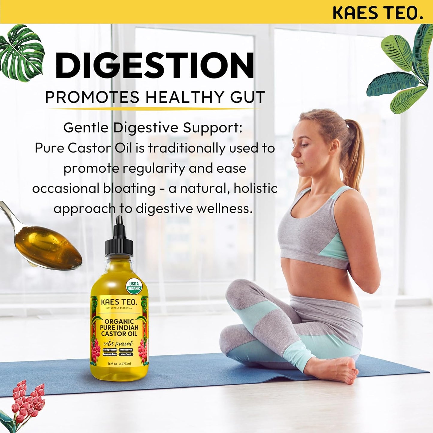 Cold Pressed Organic Castor Oil Hexane Free - 16 Fl Oz - 100% Pure, Natural - Premium Grade Carrier Oil for Hair Growth, Eyelashes and Eyebrows, Skin, Nails, Face & More, Castor Oil Packs