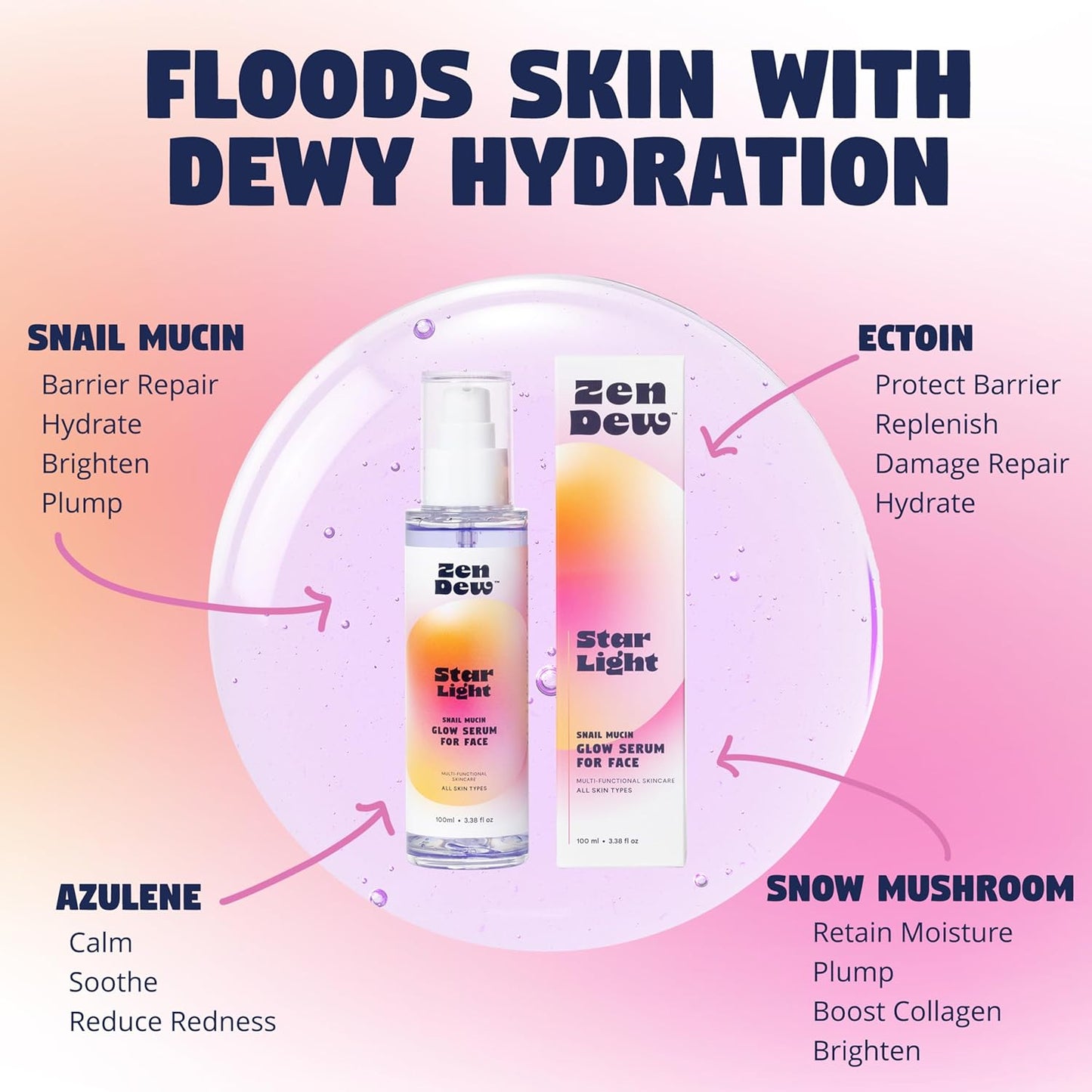 Star Light Korean Snail Mucin Serum (3.38 oz) Brightening & Hydrating K Beauty Face Serum for Glass Skin Glow – Smoothing Korean Skin Care