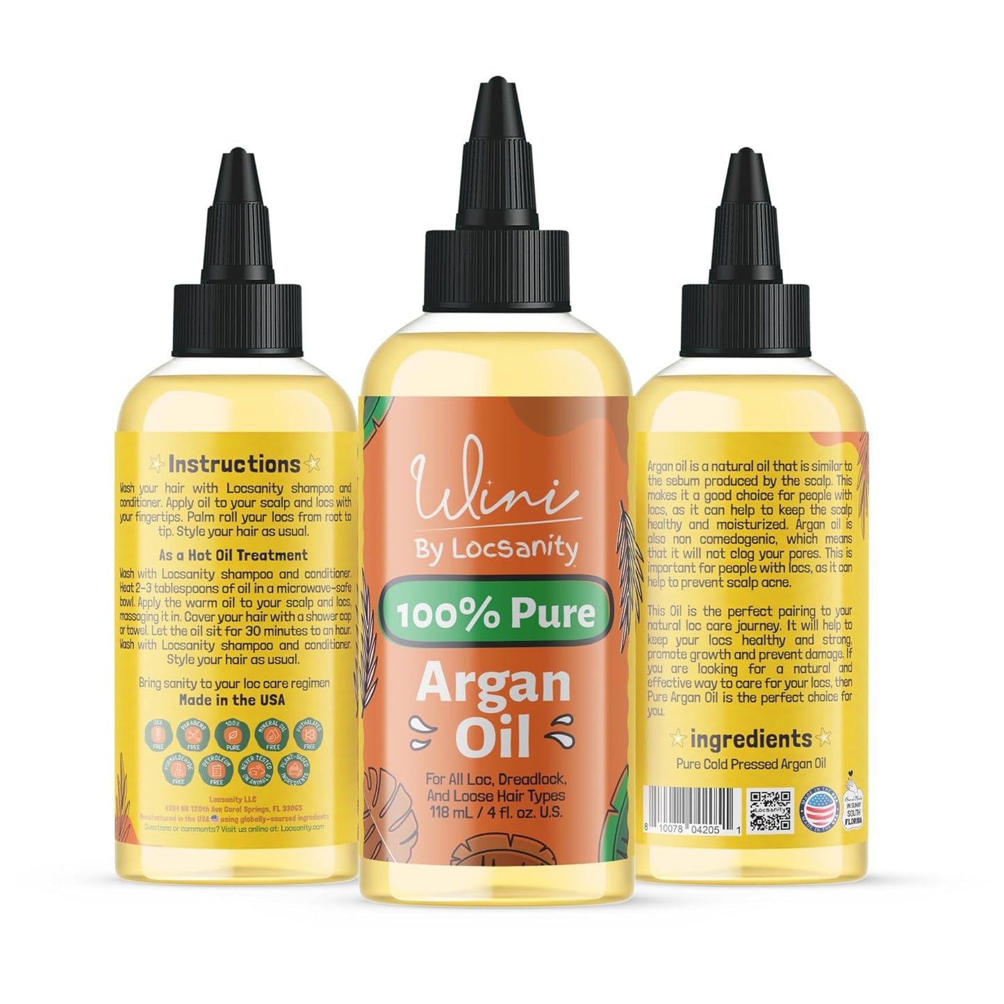 Locsanity Wini 100% Pure Oil 4 Pack, Jojoba, Argan, Coconut, Black Castor, 4 Fl Oz Each