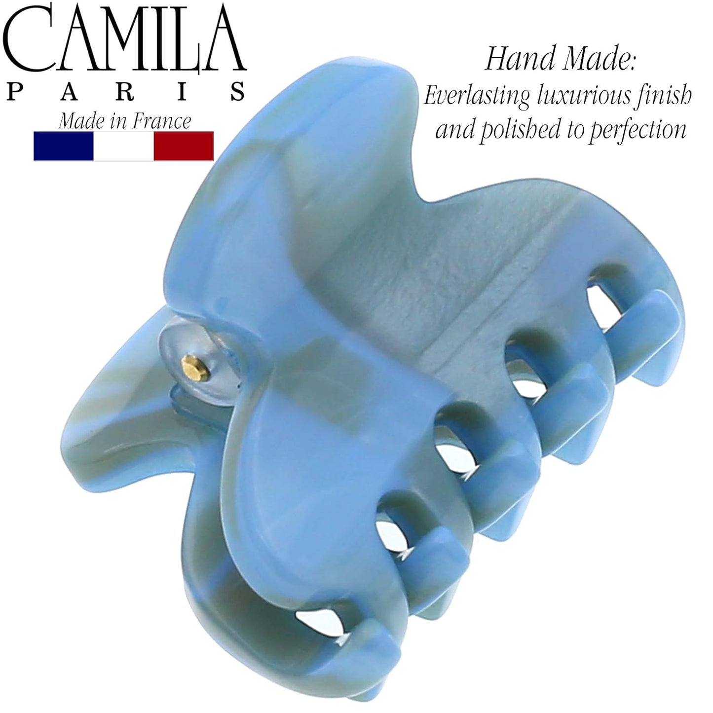 Camila Paris CP3069 French Hair Clip for Women, Handmade, Blue, Small, Girls Hair Claw Clips Jaw, Durable Styling Hair Accessories for Women, Strong Hold No Slip Grip, Made in France