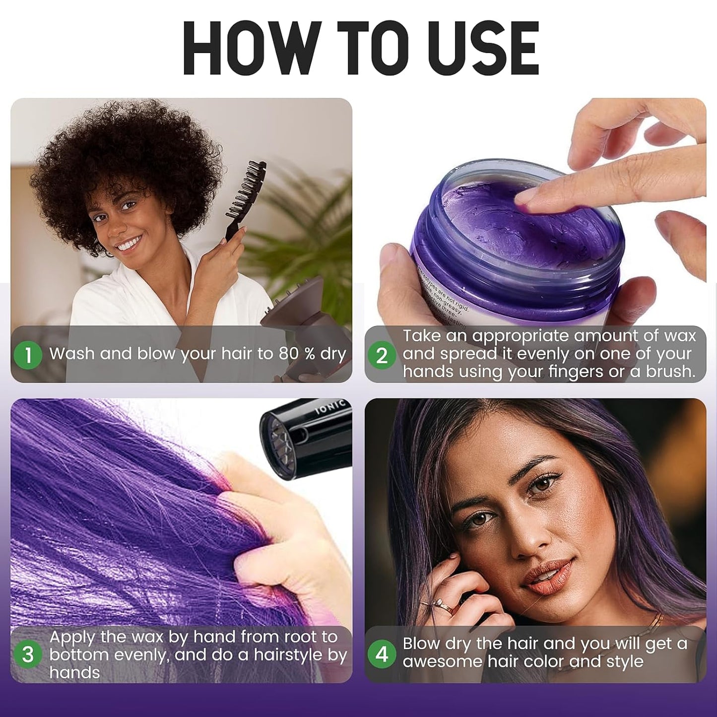 Purple Temporary Hair Dye Wax Natural Instant Hair Color Wax Pomades 4.23 oz,Hair Styling Clay for Party, Cosplay, Halloween,Christmas