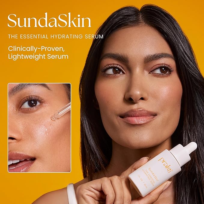 Prakti SundaSkin Essential Hydrating Serum with Snow Mushroom, Licorice Root & Niacinamide, Visibly Plumps, Smooths & Evens Skin Tone, 1 fl oz