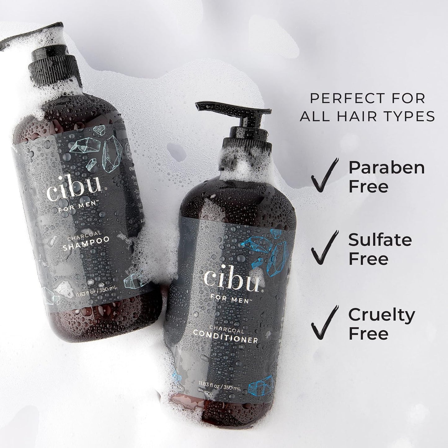 CIBU for Men Charcoal Shampoo - 12oz Deep Clean Shampoo for Healthier Hair & Scalp - Removes Dirt and Oil, Boosts Volume, Enhances Thickness, and Revitalizes Scalp