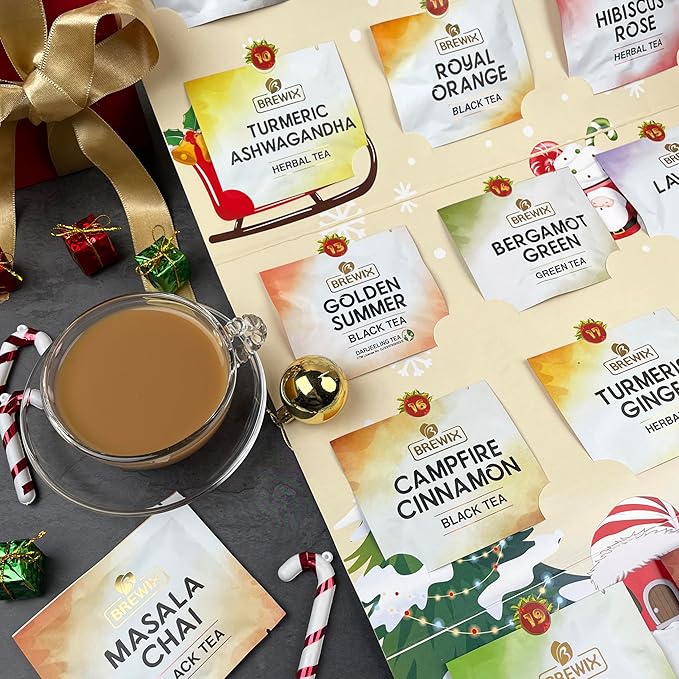 BREWIX, Herbal & Tea Gift Calendar, Advent Calendar 2024 Tea Bags | Limited Edition I 24 Unique Flavors | Best for Birthdays, Anniversaries & Holidays | Christmas Advent Calendar 2024 for Adults, Adult Women and Men