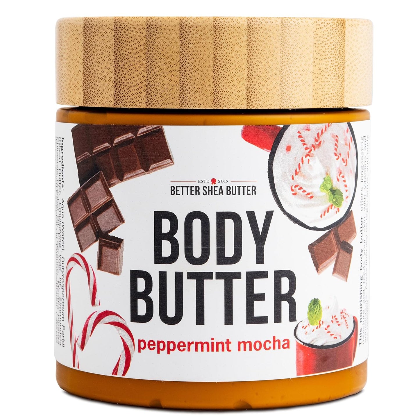 Peppermint Mocha Body Butter with Raw Shea Butter and Jojoba Oil, Holiday Body Moisturizer for Dry Skin, Christmas Lotion, Limited Edition