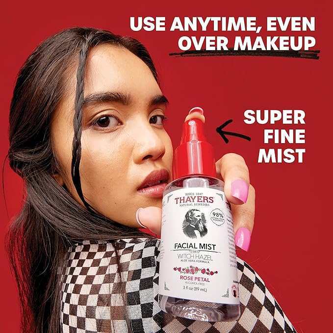 Thayers Alcohol-Free Witch Hazel Facial Mist Toner with Aloe Vera, Rose Petal, Soothing and Hydrating, for All Skin Types, Trial Size, 3 oz