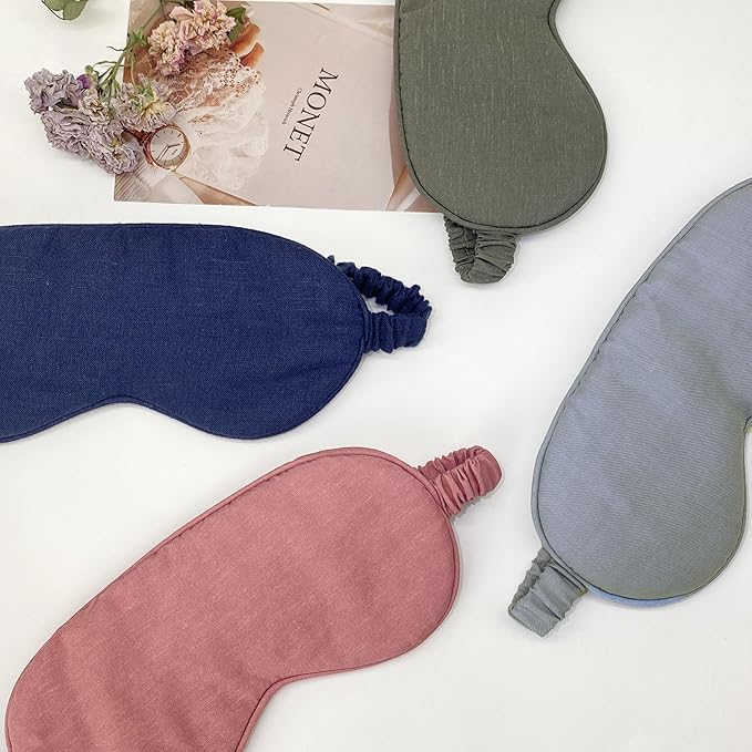 Linen Eye Mask for Girls,Travel Breathable Sleep Mask,Adjustable Strap, Hypoallergenic, Cooling with Travel Bag Gift Package(Gingham)