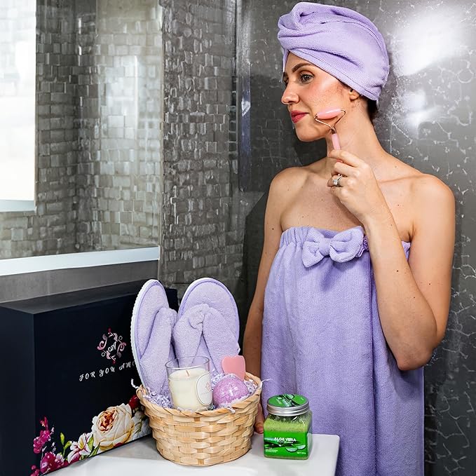 Relaxing Luxury Spa Care Package with Body & Hair Wrap and Matching Flip Flops, Thinking of You Gifts for Women, Birthday Baskets, Get Well Soon Gifts, Her, Sister, Mom, Best Friends