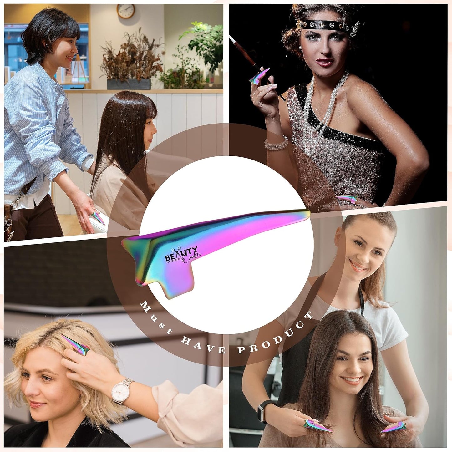 Pro Hair Parting & Sectioning Rings-Stainless Steel Finger Braiding Pick Tool for Precise Hair Styling and Extension Installations (1 PC Rainbow)