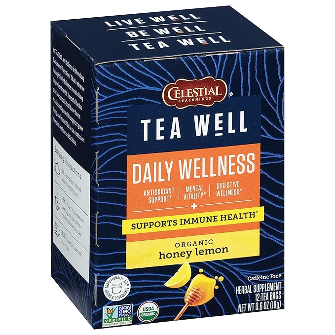 Celestial Seasonings TeaWell Herbal Tea, Daily Wellness, Organic Honey Lemon, 12 Count (Packaging May Vary) (Pack of 2)