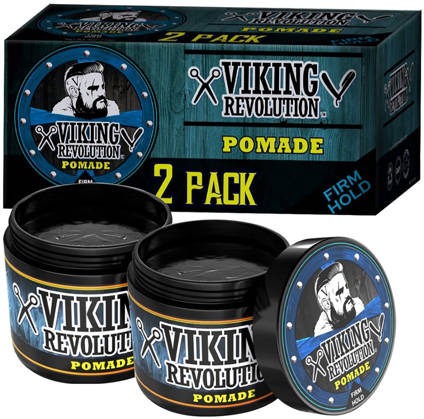 Viking Revolution Pomade for Men 4oz - Firm Strong Hold & High Shine for Classic Styling - Water Based & Easy to Wash Out (2 Pack)
