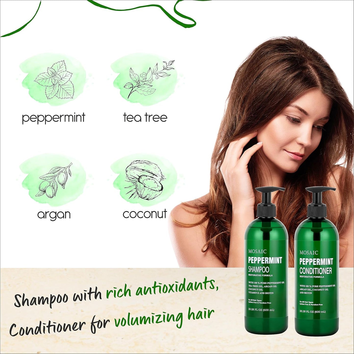 Peppermint Oil Shampoo and Conditioner Set for Hair Growth and Thickening - For Thinning Hair and Hair Loss Treatments for Women & Men, Sulfate Free, 20.2 FL Oz Each