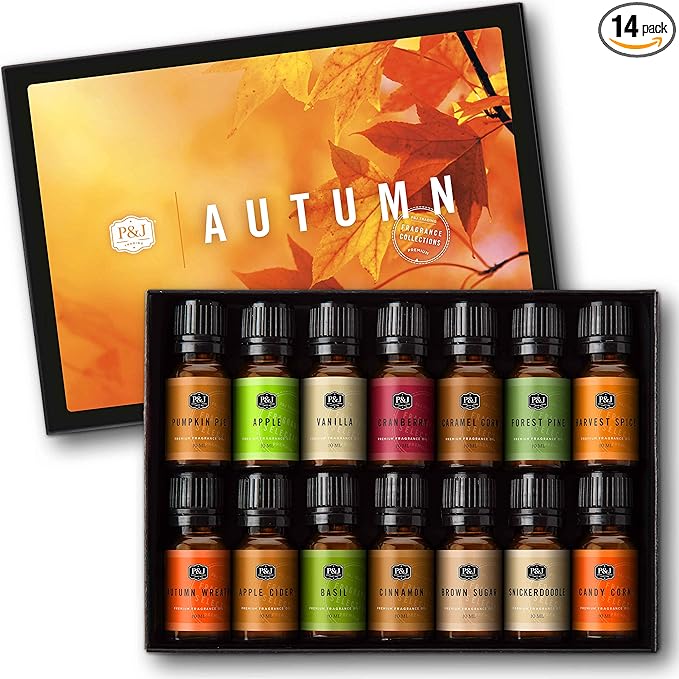 P&J Trading Fragrance Oil Autumn Set of 14 Fragrance Oils for Candle Making, Soap Making, Home Diffuser Oil