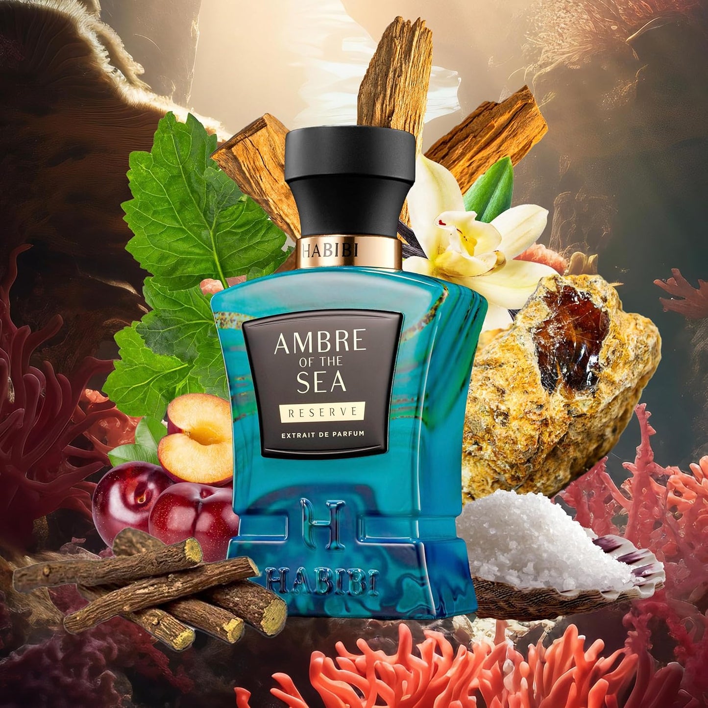H HABIBI Ambre Of The Sea Extrait De Parfum – Cologne for Men & Perfume for Women, 2.5 oz Long Lasting Unisex Fragrance with Bergamot & Sea Salt, Arabian Scent