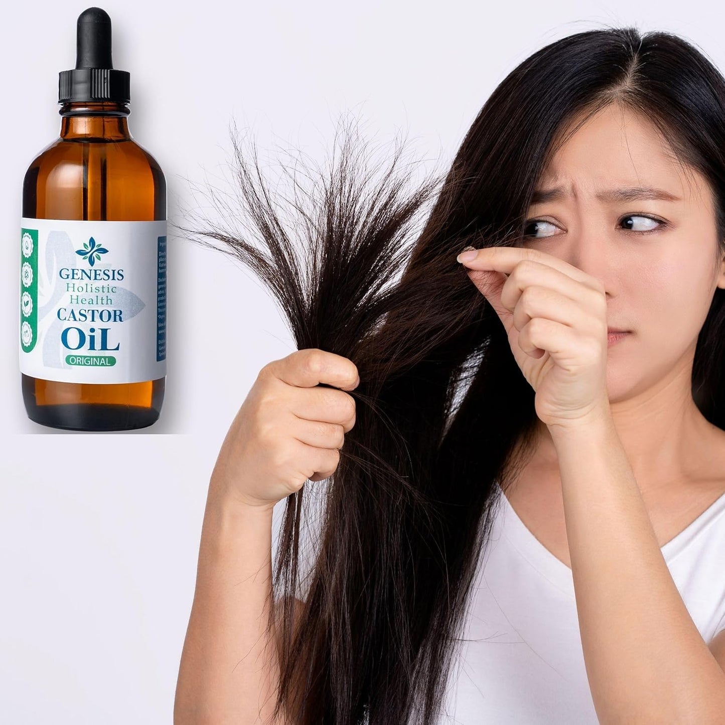 Genesis Holistic Health Organic Castor Oil – 100% Pure, Cold Pressed, Hexane Free – Nourishing Hair & Skin Oil – Eyelash & Eyebrow Growth, Deep Moisturizer – 4 oz Glass Bottle