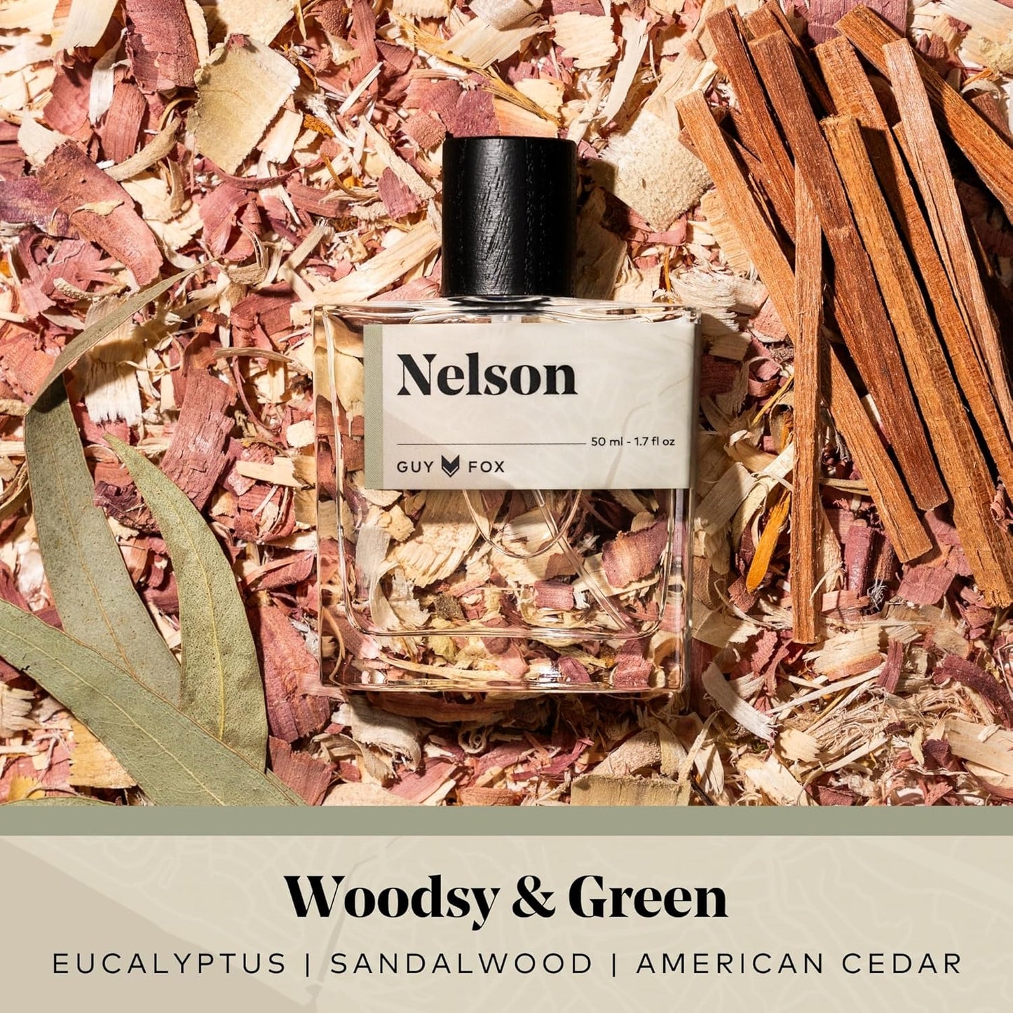 GUY FOX - Nelson - Cologne For Men | Eucalyptus, Sandalwood, American Cedar | Fresh, Woodsy, Aromatic Men's Cologne | Men's Fragrance | 1.7 Fl Oz