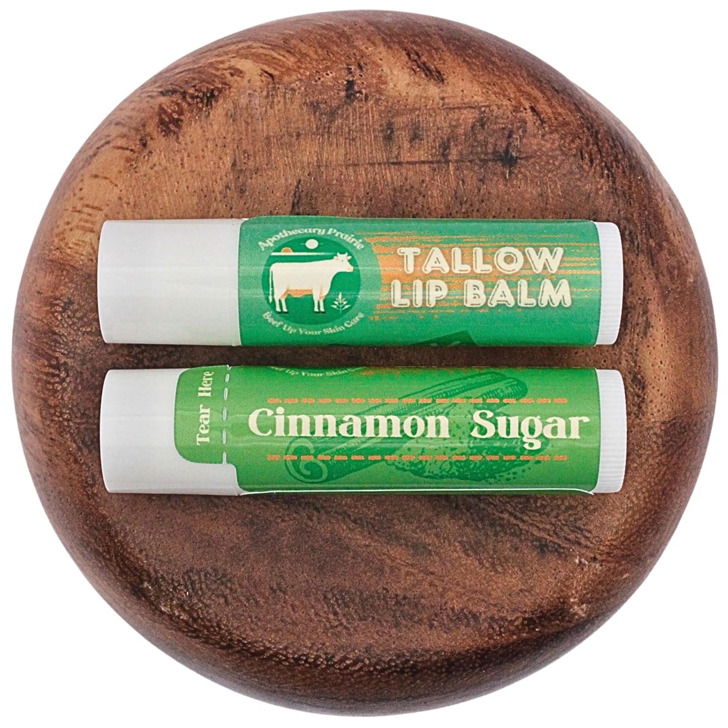 Grass-Fed Tallow Lip Balm with Organic Beeswax and Natural Cinnamon Oil - Handmade With Only 3 Ingredients To Lock In Soothing Moisture (Cinnamon Sugar) - 2 Pack