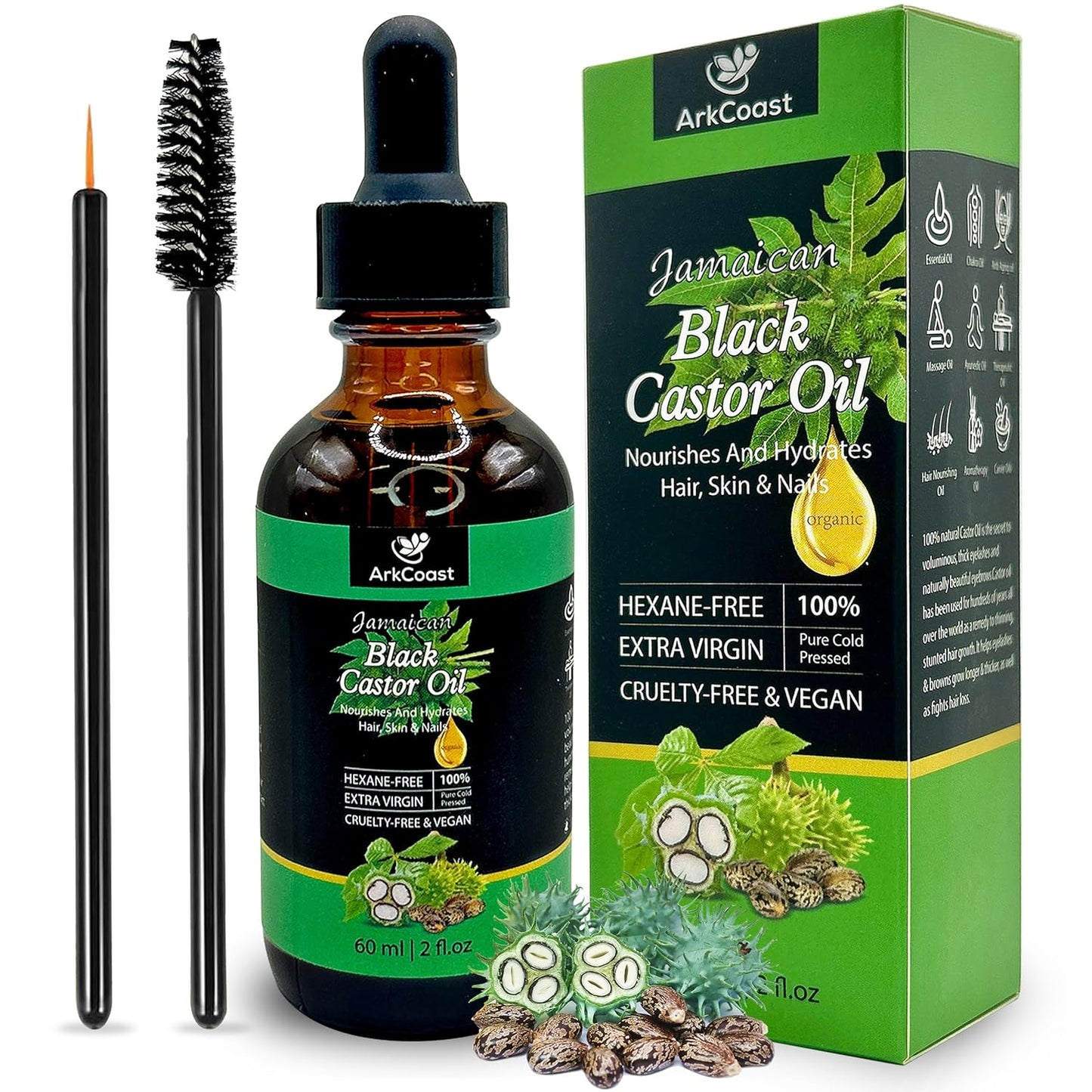 Jamaican Black Castor Oil - Pure Cold-Pressed for Hair, Eyebrows, Eyelashes, Skin, and Nail Care - Silicone-Free, Cruelty-Free, 100% Pure - Moisturizing and Nourishing, 8 oz