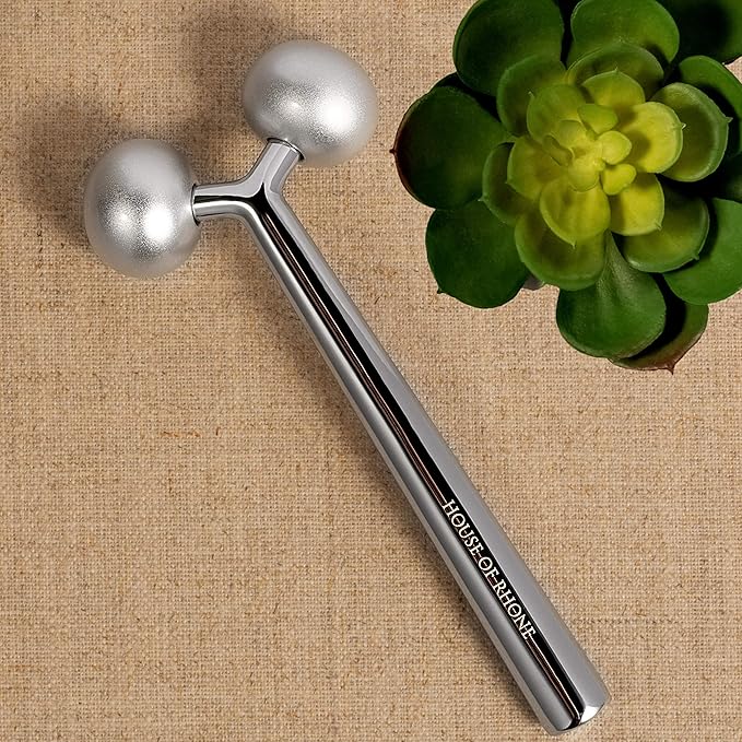 Facial Roller Massager, Cooling Metal to Contour and Reduce Puffiness, Face Lift, Anti-Aging, Skin Tightening & Botox Alternative, Reduce Wrinkles -Gua Sha Not Your Typical Jade Roller Massager