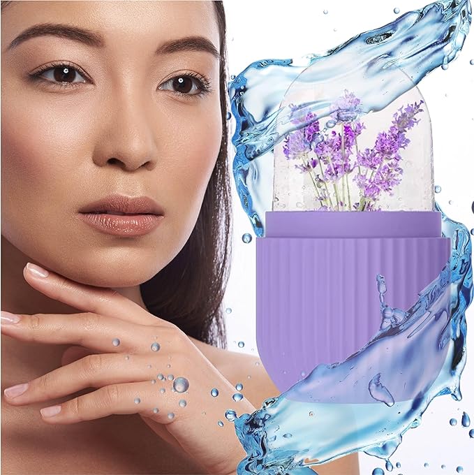 Ice Face Roller - Perfectly shaped for Face, Body, and Under Eyes - Ice Mold for Face Easy Handheld Design - Food-Grade Silicone material - Pamper Yourself with Ice - Facial Beauty Ice Roller (Purple)