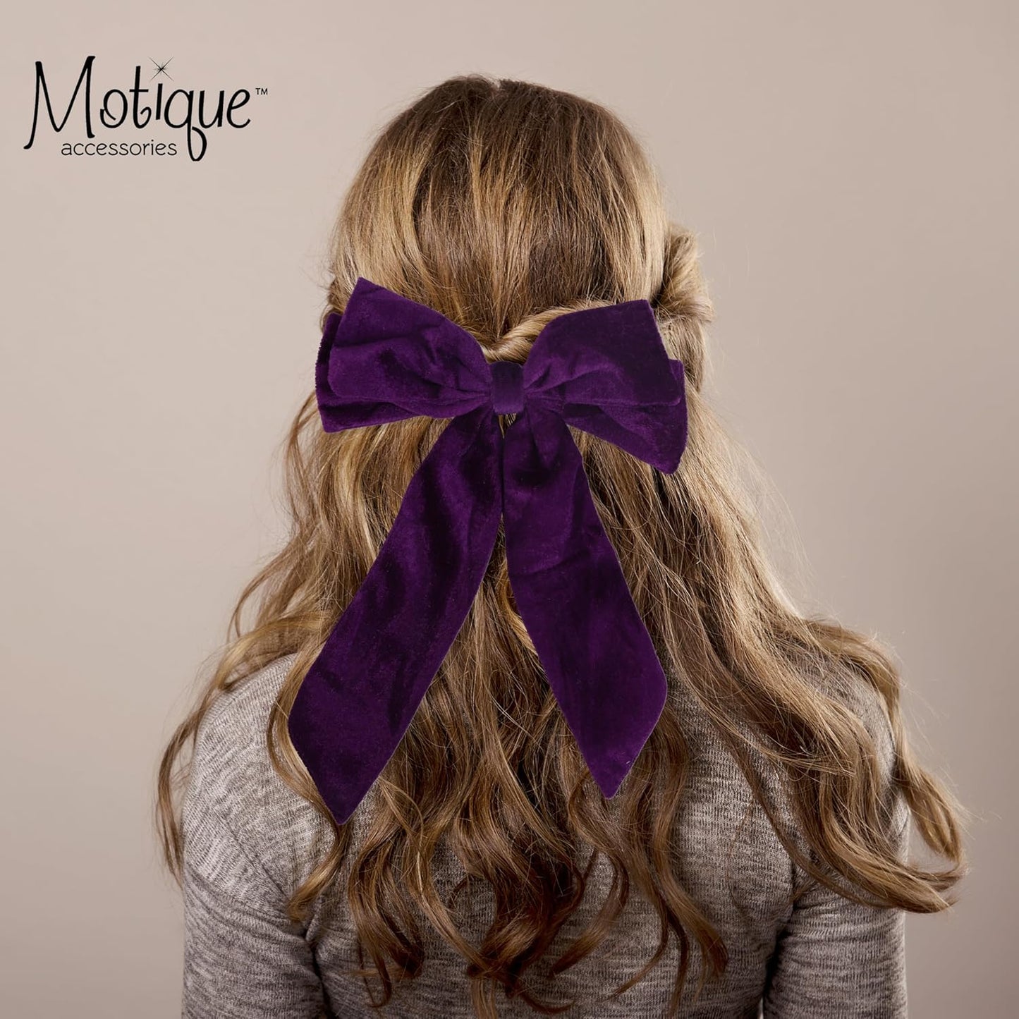 Velour Bow Clip, 6.5 Inch (Purple)