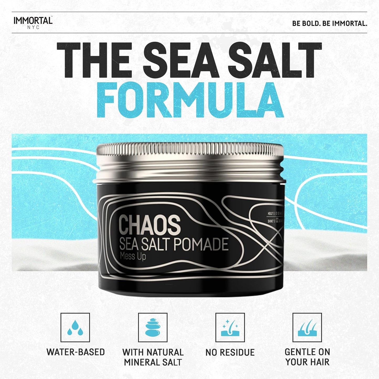 Immortal NYC Exclusive 'SEA SALT' Pomade - Matte Natural Dry look - Firm Strong Hold - Extra Volume & more Texture-No Shine - 100 Ml/3.4 Oz (Travel size)