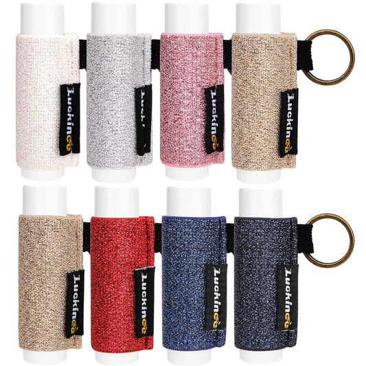 8PCS Lip Balm Holder Keychain Lip Gloss Keychain Holder Lipstick Keychain Holder Lip Balm Pouch Compatible with ChapStick Key Chain, Burt's Bees-Christmas Stocking Stuffers Gifts