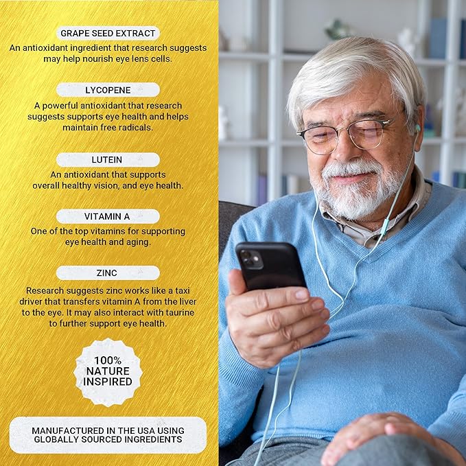 Golden After 50 VpMax-9 - Sight Care and Antioxidant Supplement with Eye Vitamins, Lutein, Lycopene and Bilberry Extract - 60 Gelatin Capsules