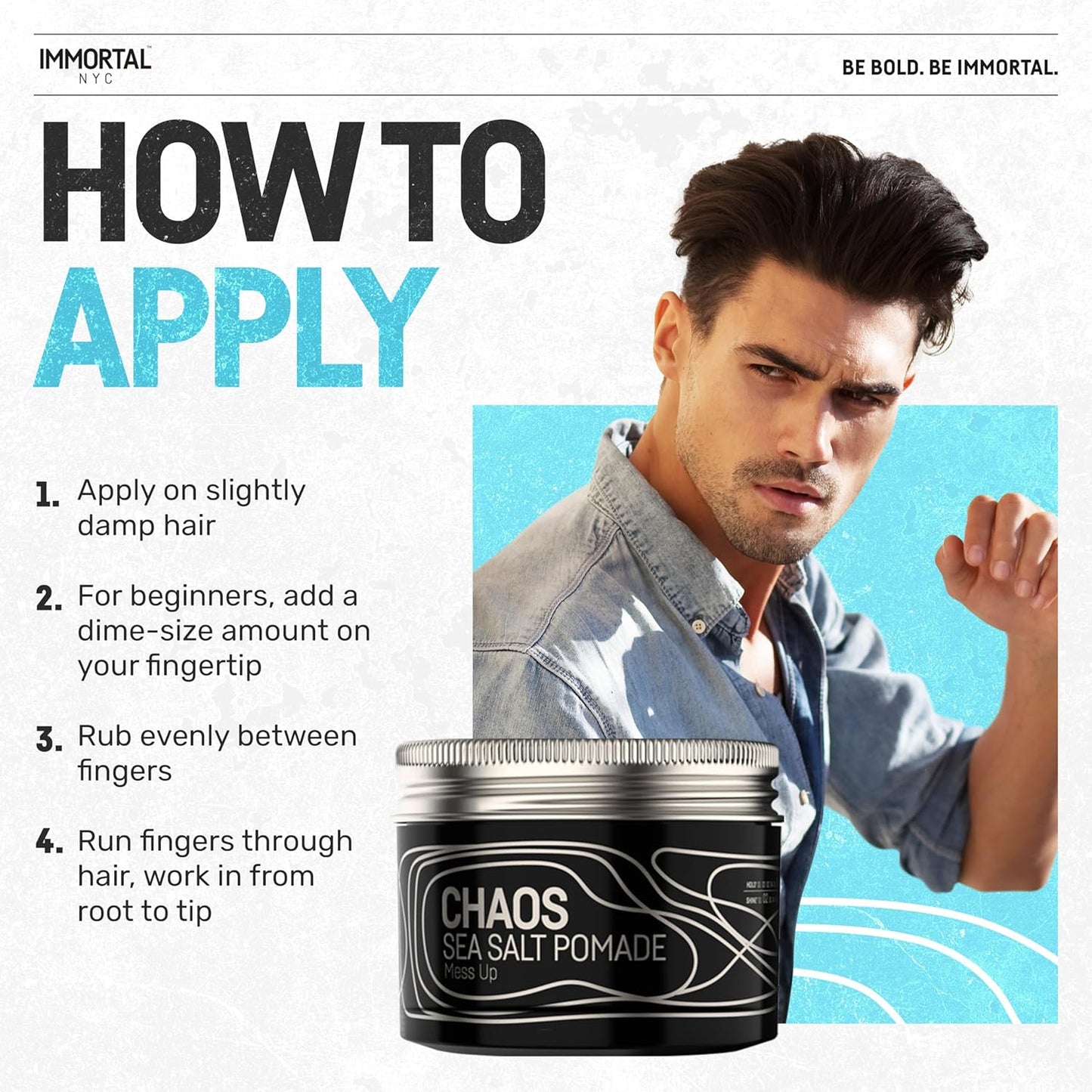 Immortal NYC Exclusive 'SEA SALT' Pomade - Matte Natural Dry look - Firm Strong Hold - Extra Volume & more Texture-No Shine - 100 Ml/3.4 Oz (Travel size)