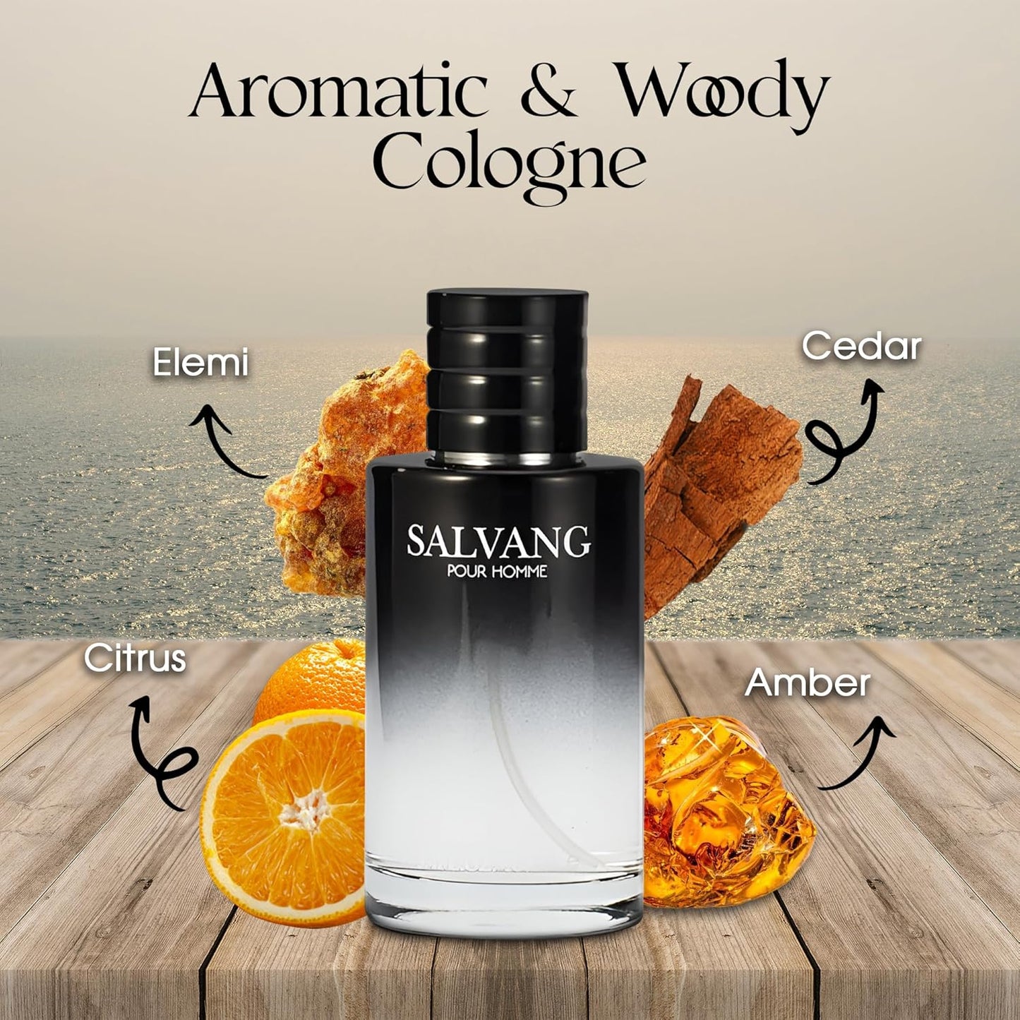 Salvang Men Cologne 3.4 Fl Oz Eau De Toilette Spray Notes of Mandarin, Bergamot, Sandalwood, Cedar, Vanilla, Bean Long Lasting Pefume For Men Daily Wear