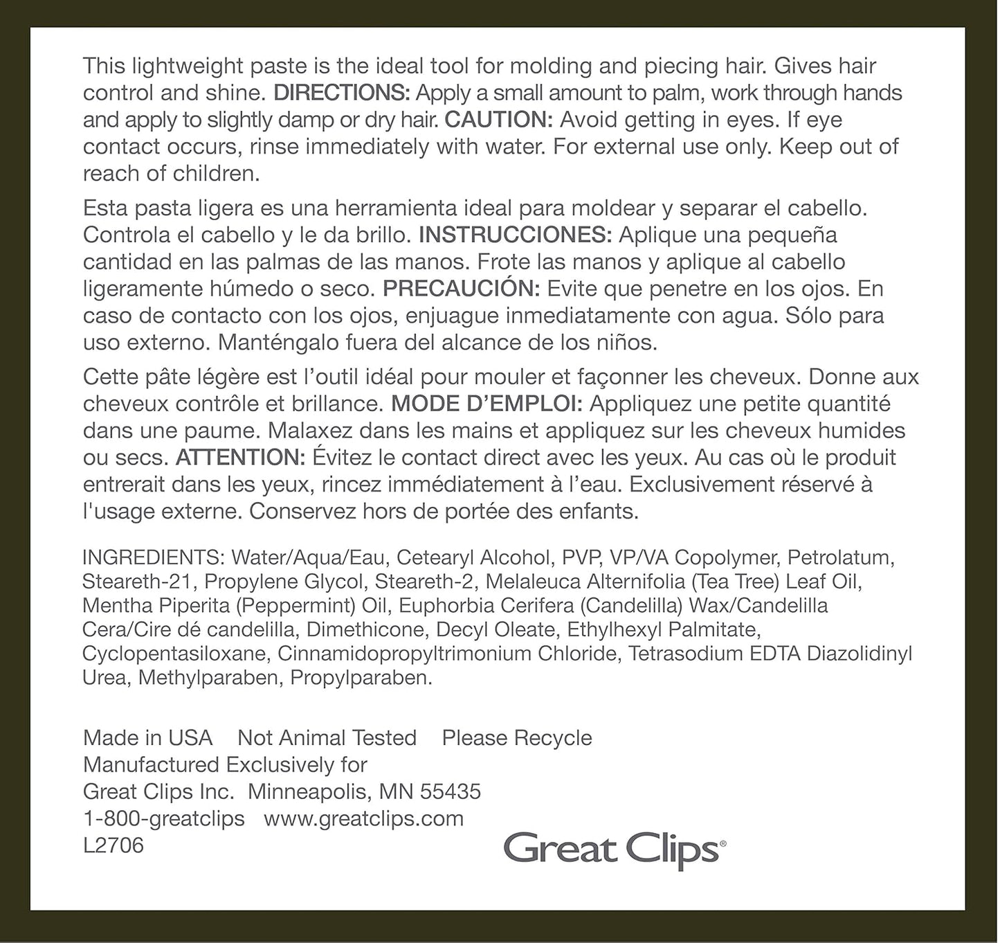 GREAT CLIPS Solutions Tea Tree Paste 3.4oz | Easy Pump | Peppermint Scent | Mold and Style Hair