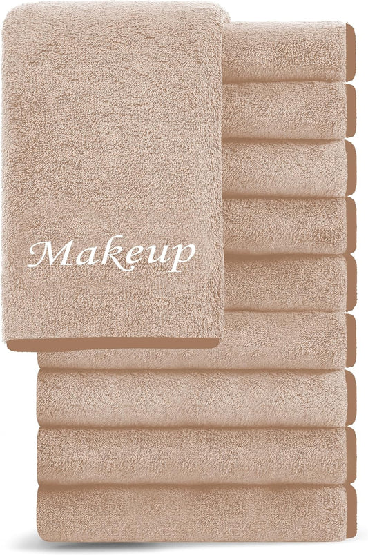 Cosy Family 10 Pack Makeup Remover Wash Cloths - Soft Microfiber Fingertip Facial Cleansing Cloths for Hand and Make Up, 12 x 12 in, Brown
