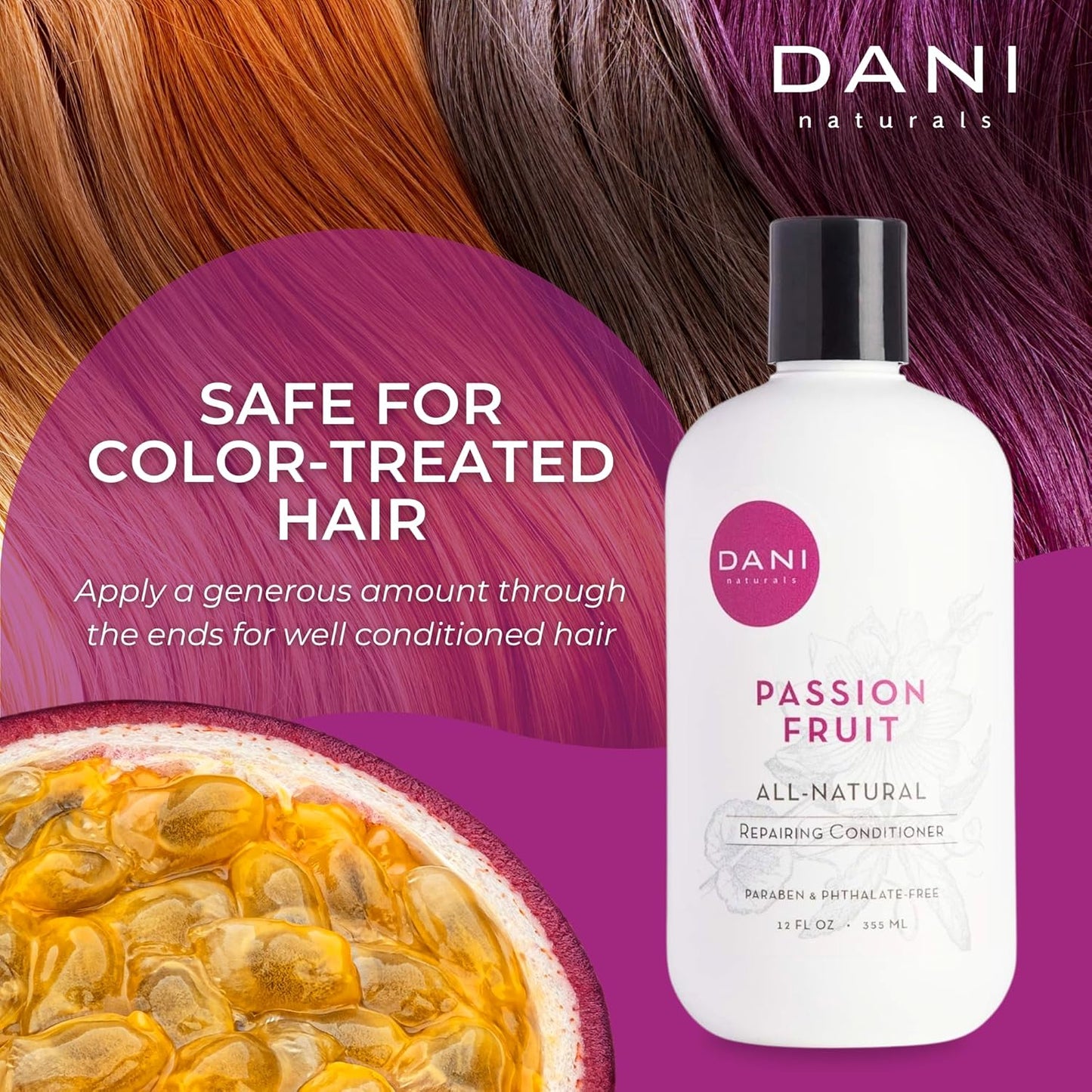 DANI Naturals Conditioner – Passion Fruit, Nourishing & Hydrating for All Hair Types, Promotes Healthy Scalp & Hair Follicles, Vegan & Color-Safe, 12 oz