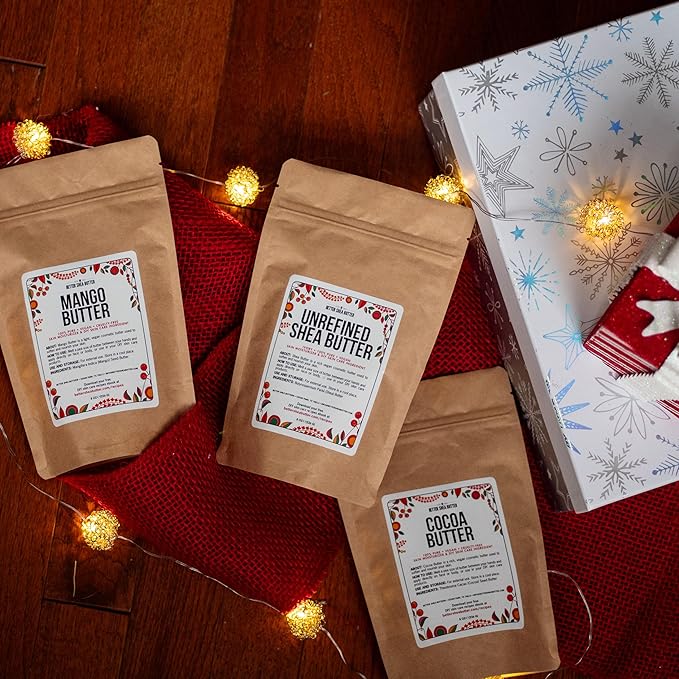 Better Shea Butter Set of Raw Shea Butter, Raw Mango Butter, Unrefined Cocoa Butter For Soap Making and DIY Body Butters, Lip Balms, Body Lotions - Each Jar is 8 oz Making 24 oz Total (3-Bar Set)