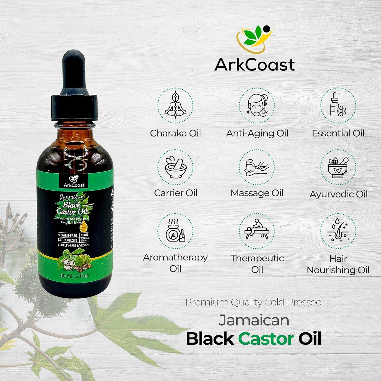 Jamaican Black Castor Oil - Pure Cold-Pressed for Hair, Eyebrows, Eyelashes, Skin, and Nail Care - Silicone-Free, Cruelty-Free, 100% Pure - Moisturizing and Nourishing, 8 oz (Pack of 2)