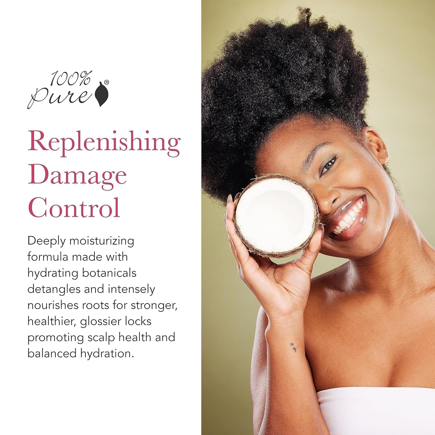 100% PURE Restorative Conditioner Honey & Virgin Coconut Moisturizer & Repair Replenishing Nutrient Boost for Dry Damaged Hair, Promotes Healthy Growth for Women & Men Sulfate Free - 16 Fl Oz