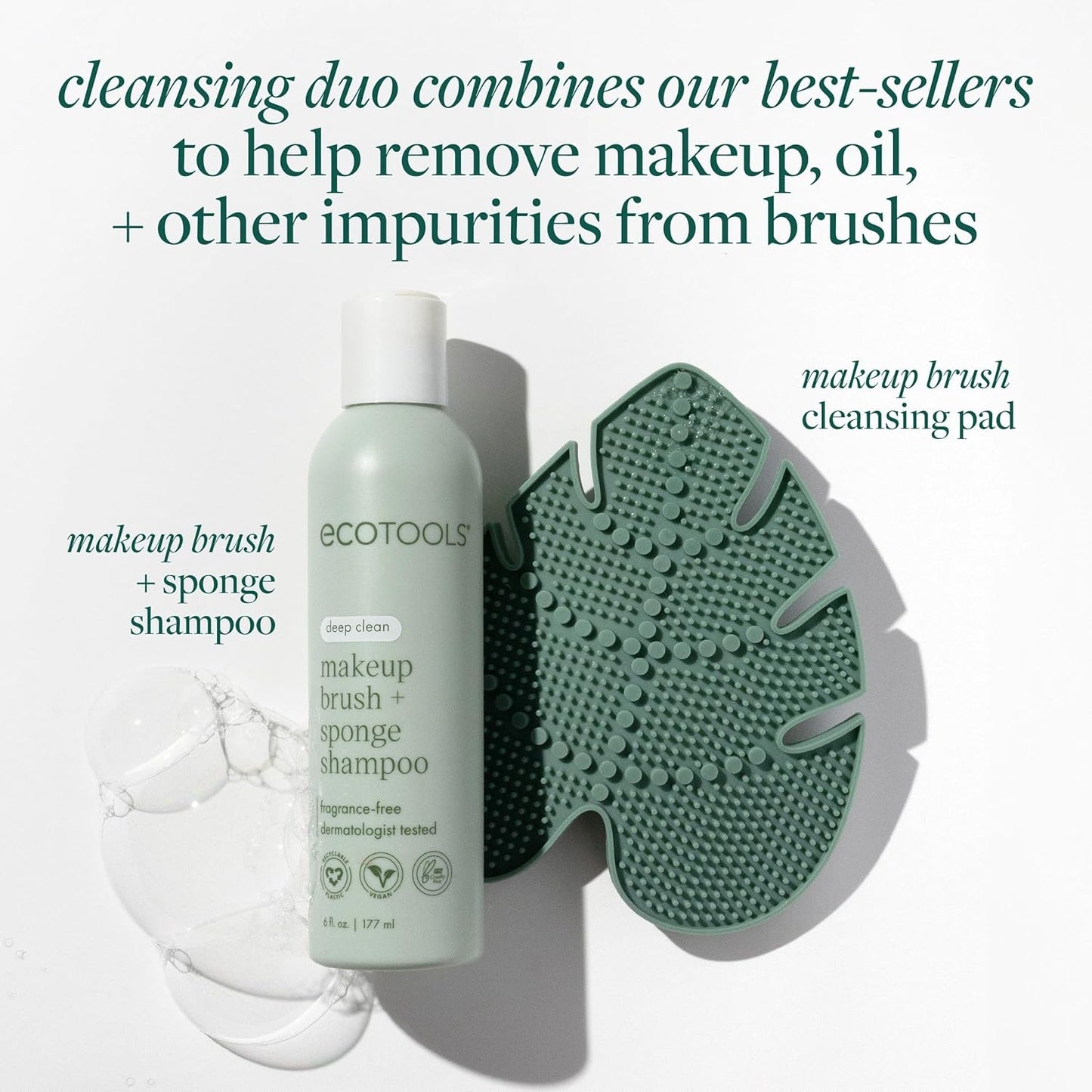 EcoTools Makeup Brush Cleanser + Silicone Cleansing Pad Bundle, Deep Cleaning Shampoo for Makeup Sponges & Brushes, Brush Cleaner Pad, Vegan & Cruelty-Free, Gentle Formula
