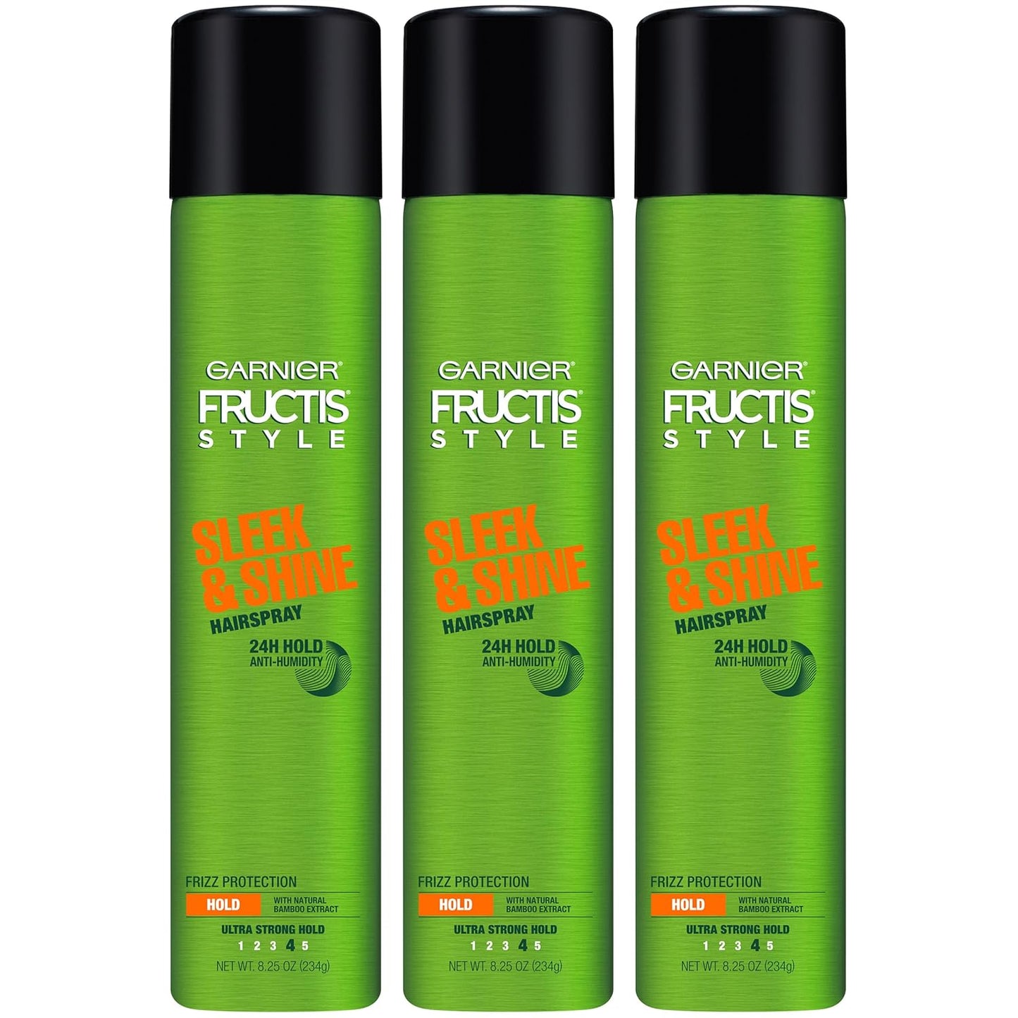 Garnier Fructis Style Sleek and Shine Anti-Humidity Hairspray, Ultra Strong Hold, Frizz Protection 8.25 Oz, 3 Count (Packaging May Vary)