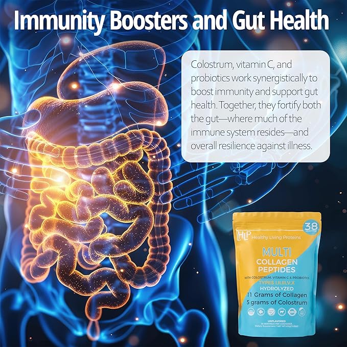 HLP Collagen Supplement for Better Absorption & Immune Support- Multi Collagen Peptides Powder with Colostrum- Improve Strength, Wellness & Vitality with Multi Collagen Protein- Unflavored- 38 Serving