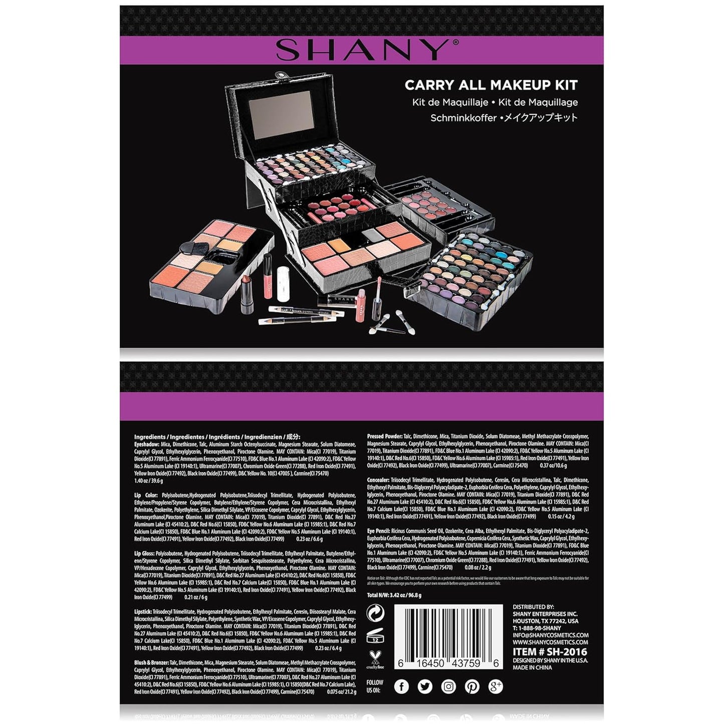 SHANY All In One Makeup Kit (Eyeshadow, Blushes, Powder, Lipstick & More) Holiday Exclusive - BLACK , 72 Piece Set